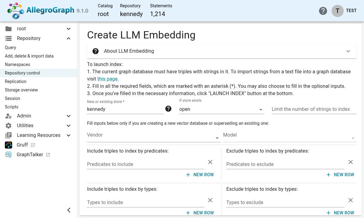 Create LLM Embedding dialog