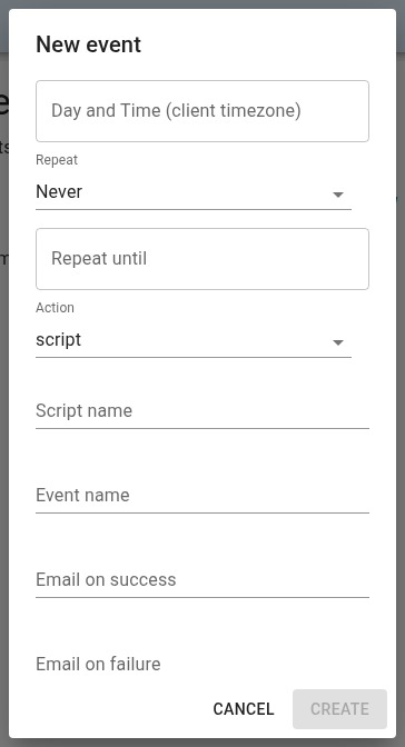 A filled in script event dialog