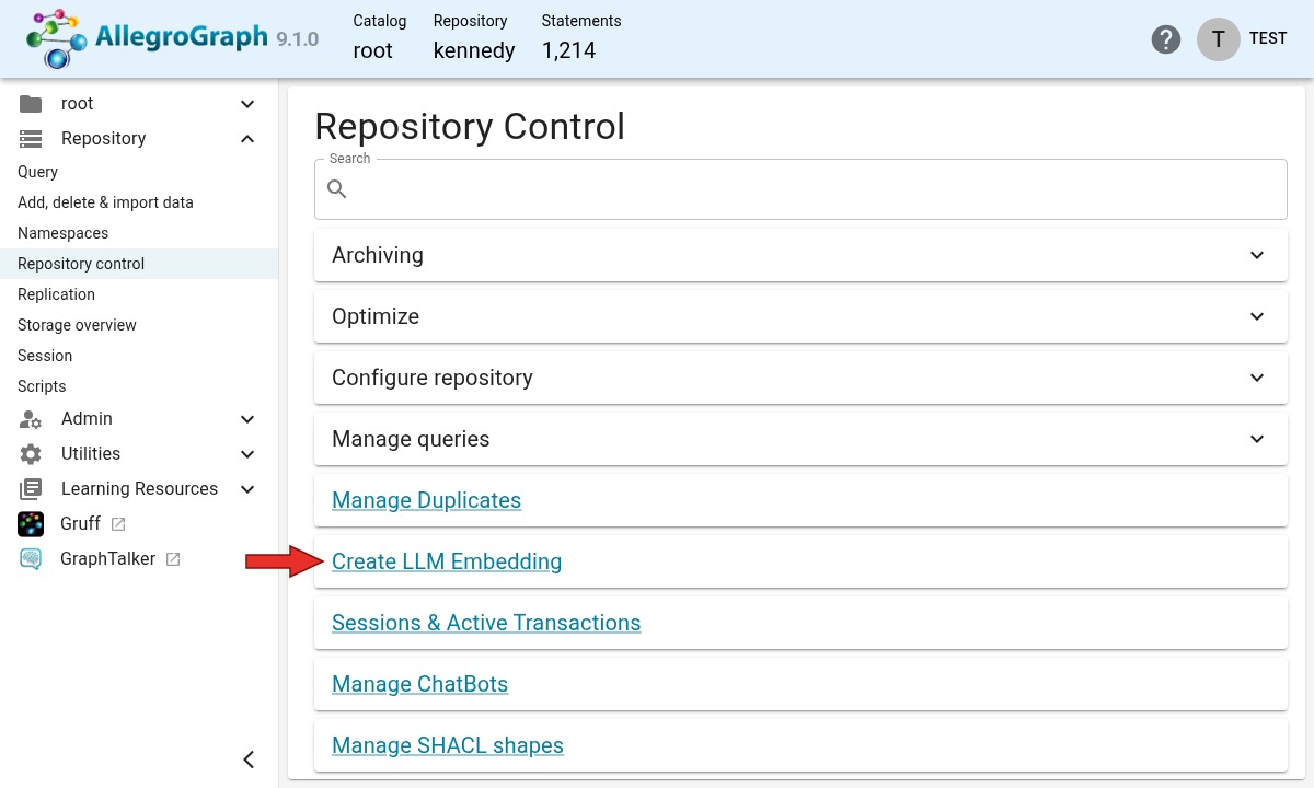 Repository Control menu